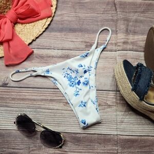 5/$15 Zaful White Blue Floral Cheeky Bikini Bottoms